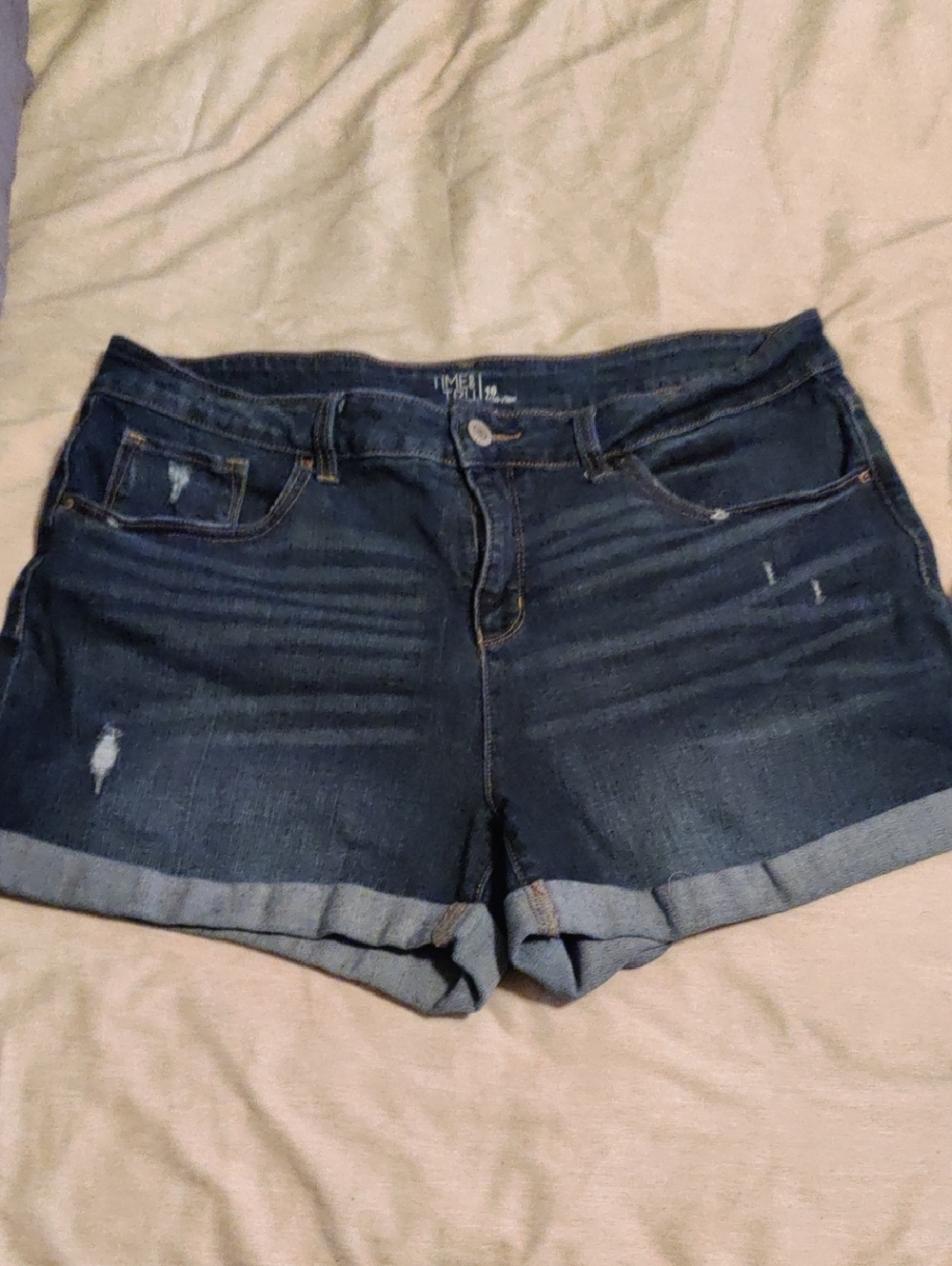 Time and Tru Dark Blue Rolled Cuff Denim Shorts
